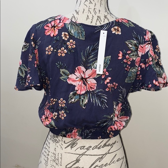 Aqua flounce sleeve floral top - Picture 5 of 7